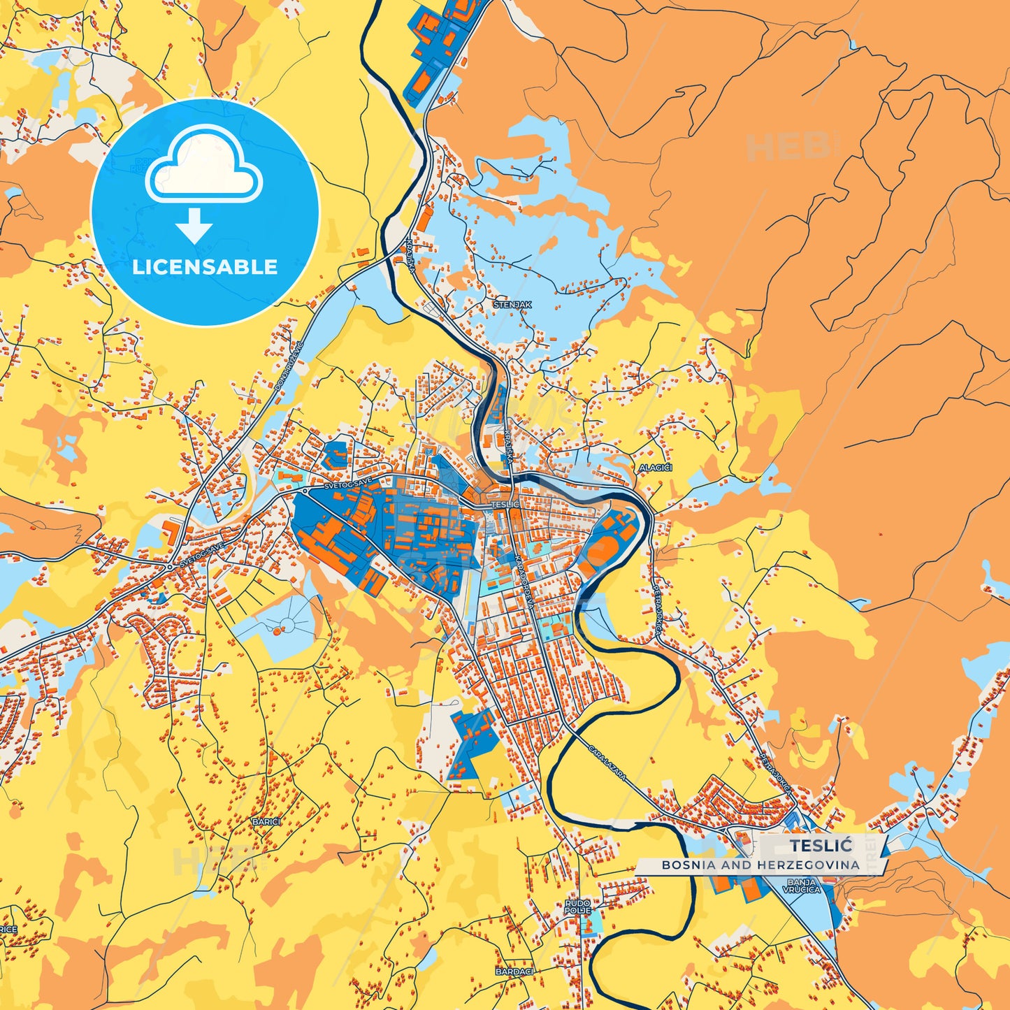 Canvas Print Template of Teslić Street Map