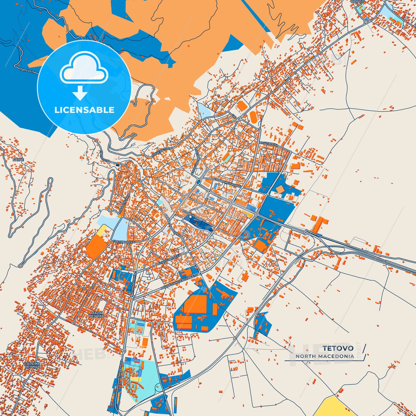 Canvas Print Template of Tetovo Street Map