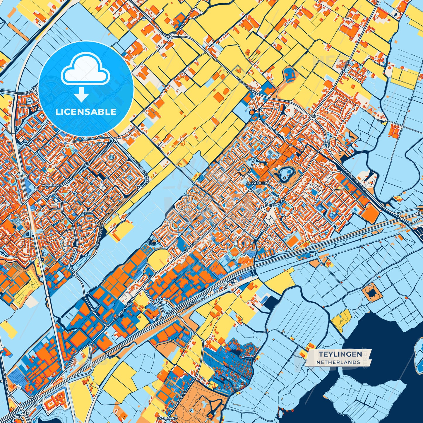 Canvas Print Template of Teylingen Street Map
