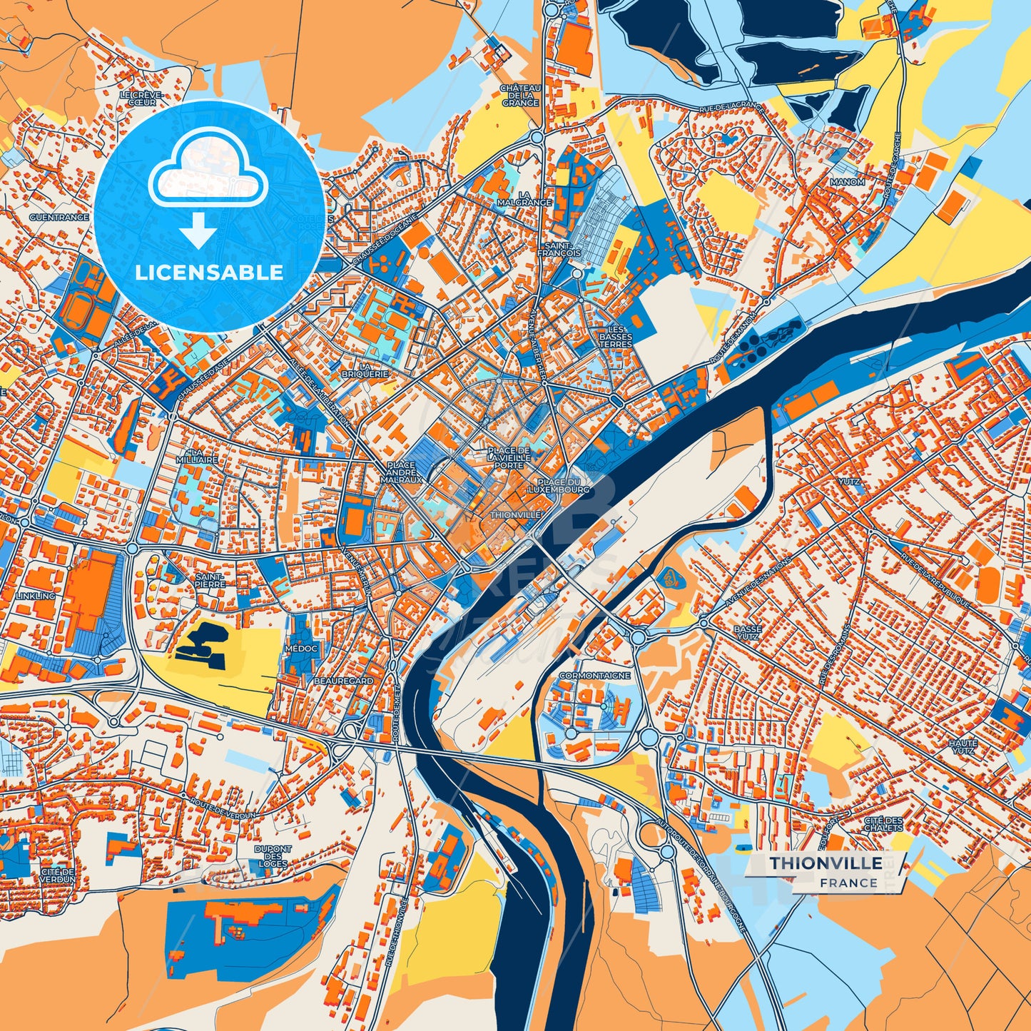 Canvas Print Template of Thionville Street Map