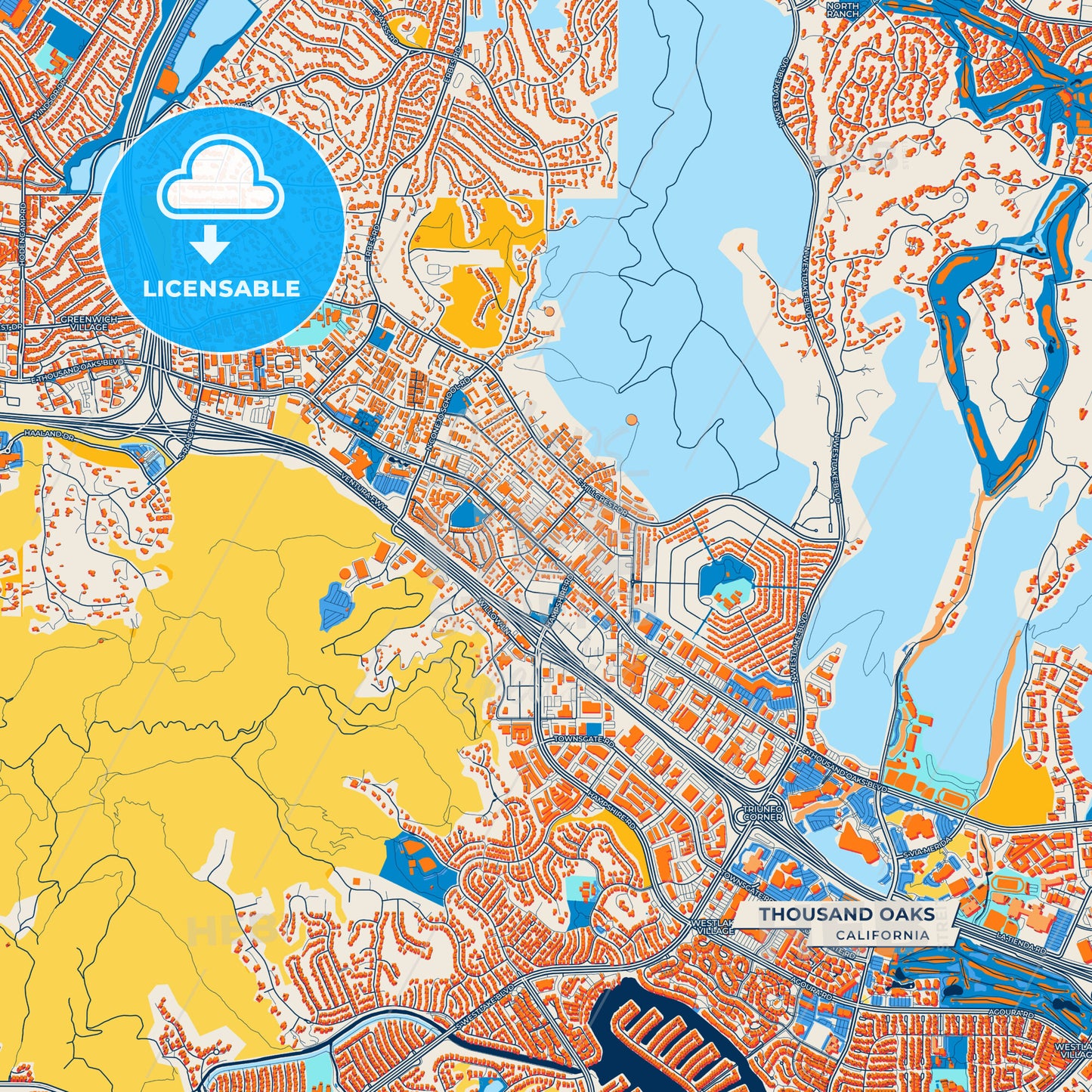 Canvas Print Template of Thousand Oaks Street Map