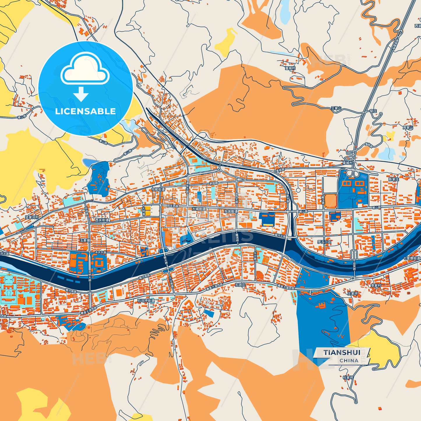 Canvas Print Template of Tianshui Street Map