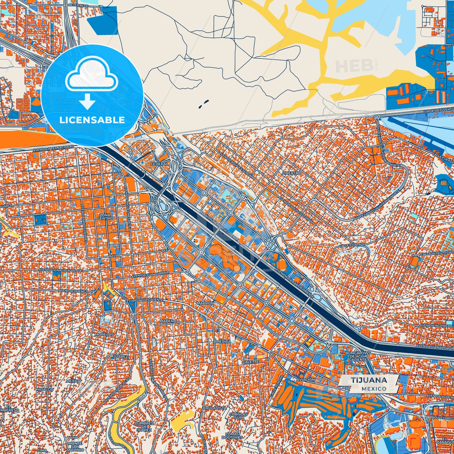 Canvas Print Template of Tijuana Street Map