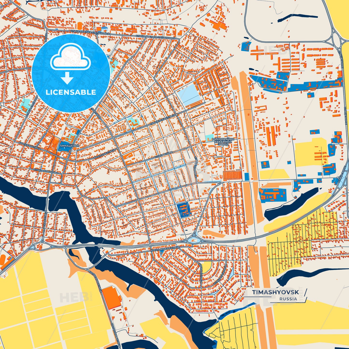 Canvas Print Template of Timashyovsk Street Map