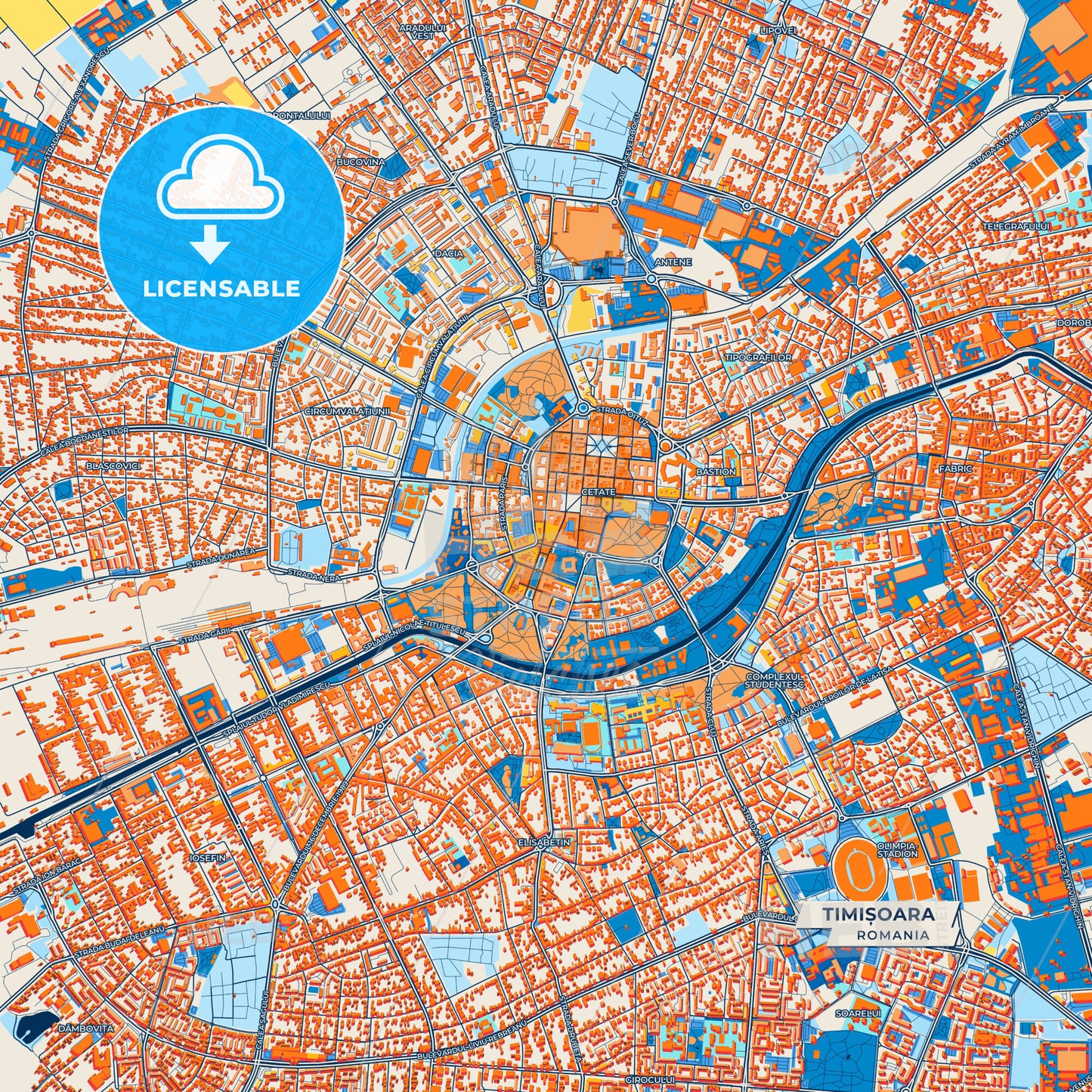 Canvas Print Template of Timișoara Street Map