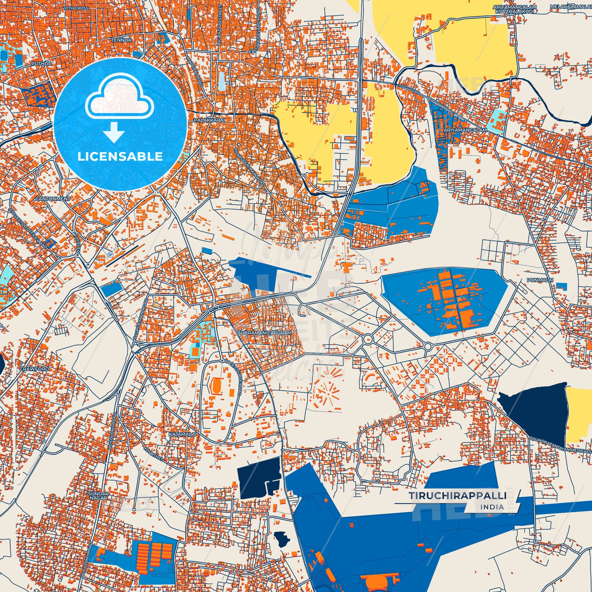 Canvas Print Template of Tiruchirappalli Street Map