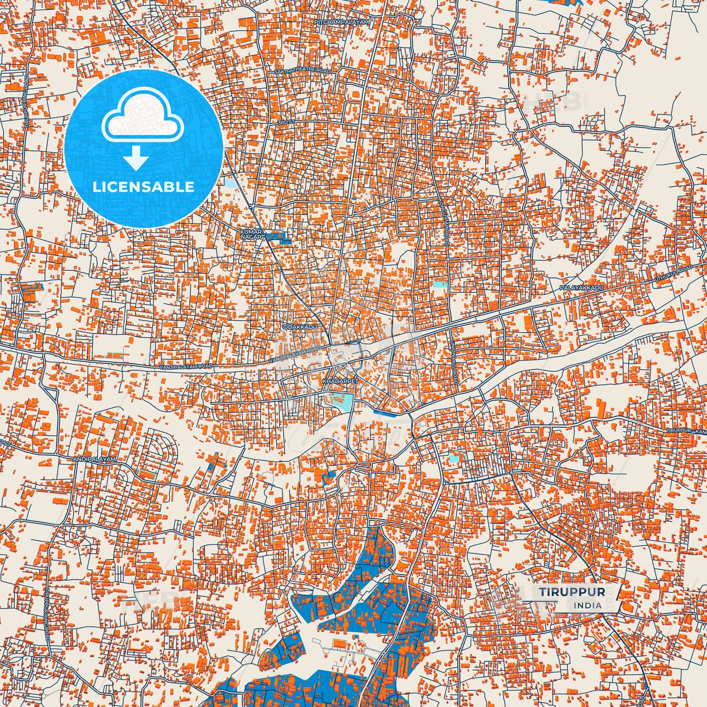 Canvas Print Template of Tiruppur Street Map