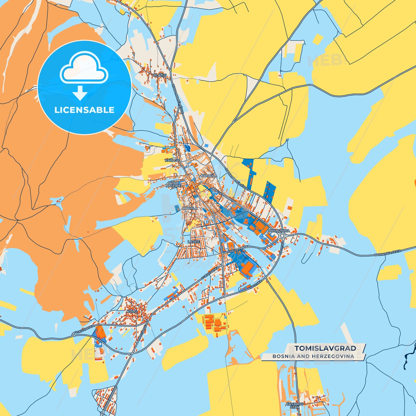 Canvas Print Template of Tomislavgrad Street Map