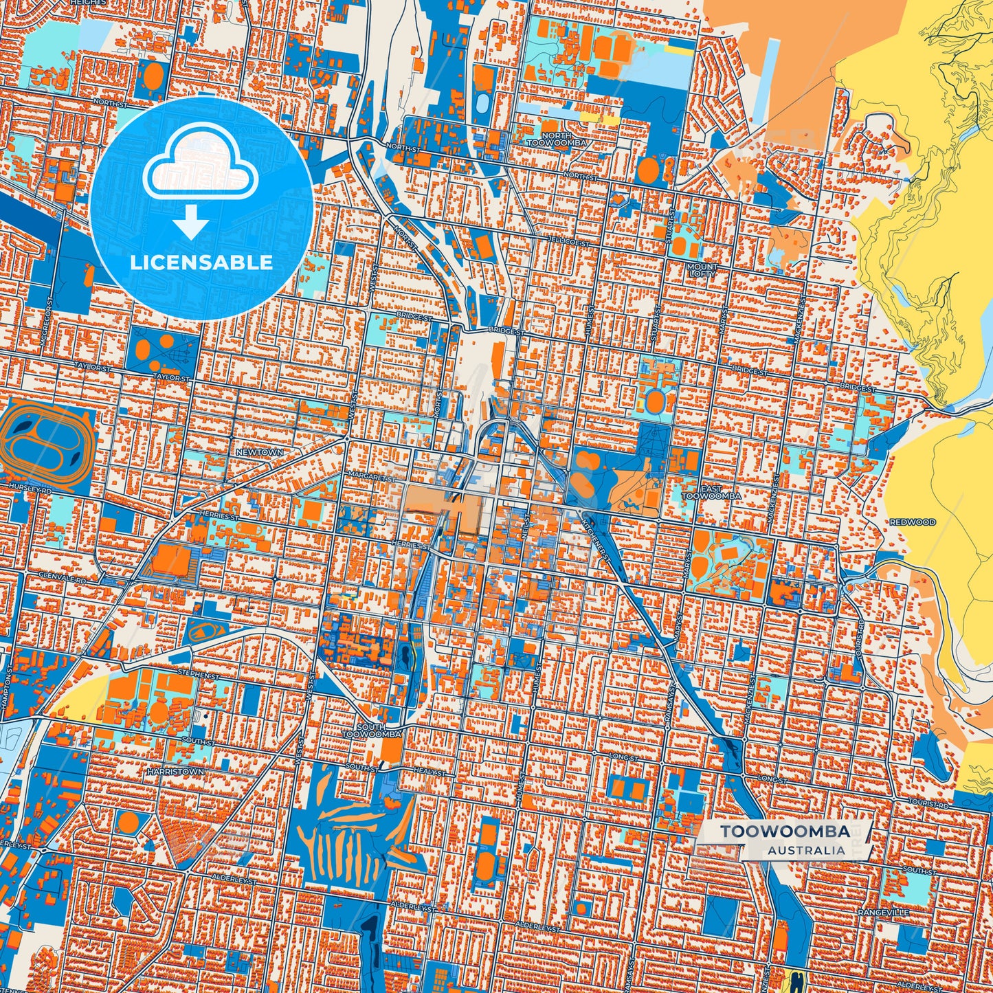 Canvas Print Template of Toowoomba Street Map