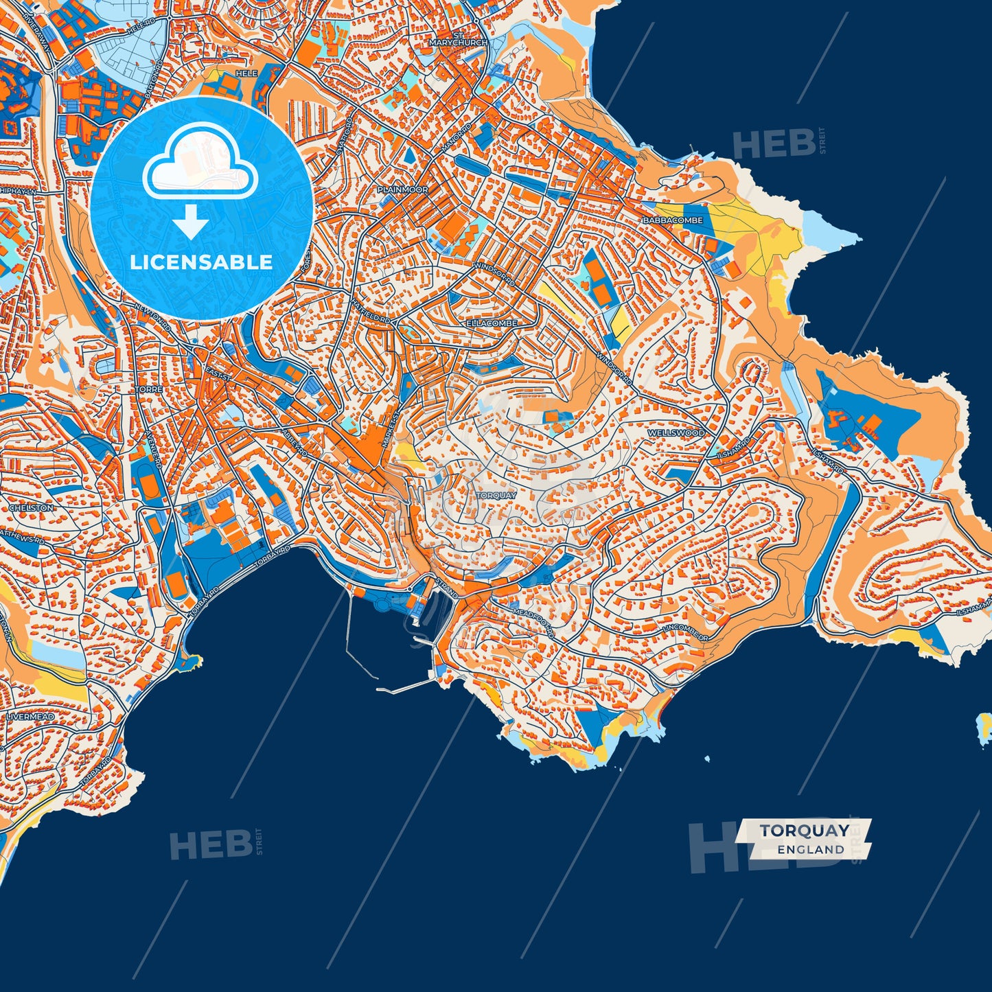 Canvas Print Template of Torquay Street Map