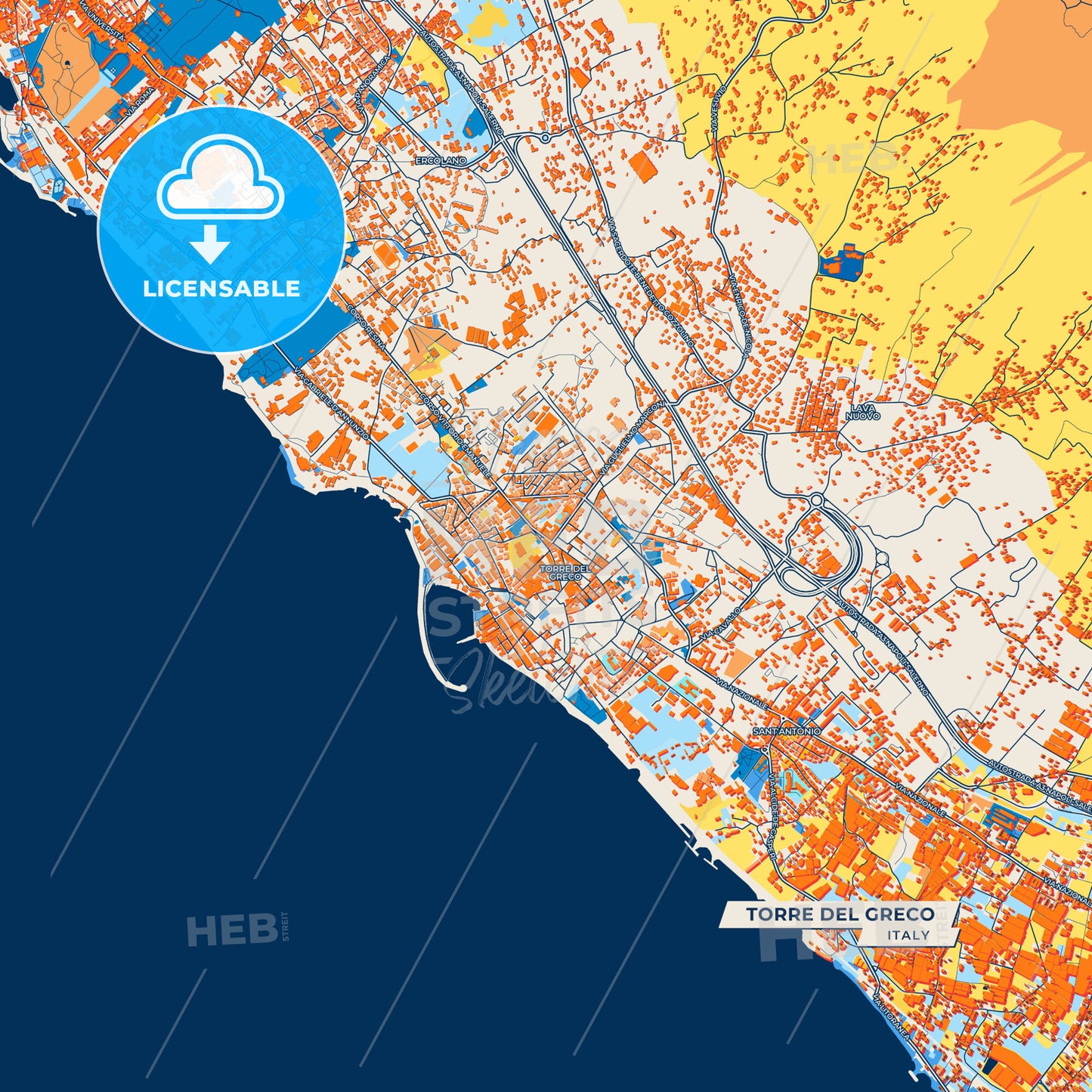 Canvas Print Template of Torre del Greco Street Map