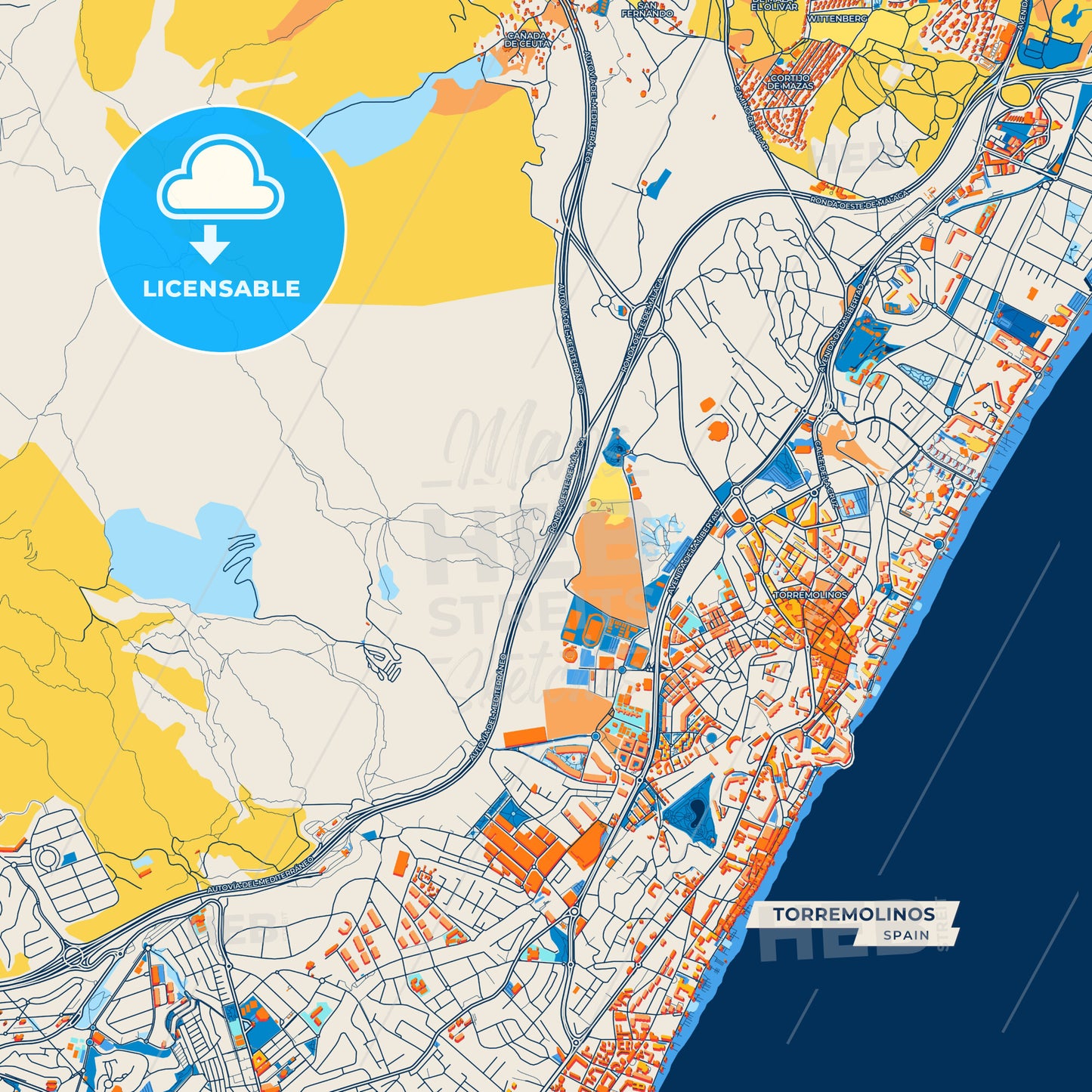Canvas Print Template of Torremolinos Street Map
