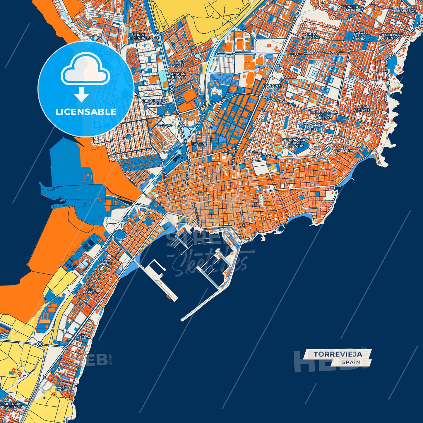 Canvas Print Template of Torrevieja Street Map