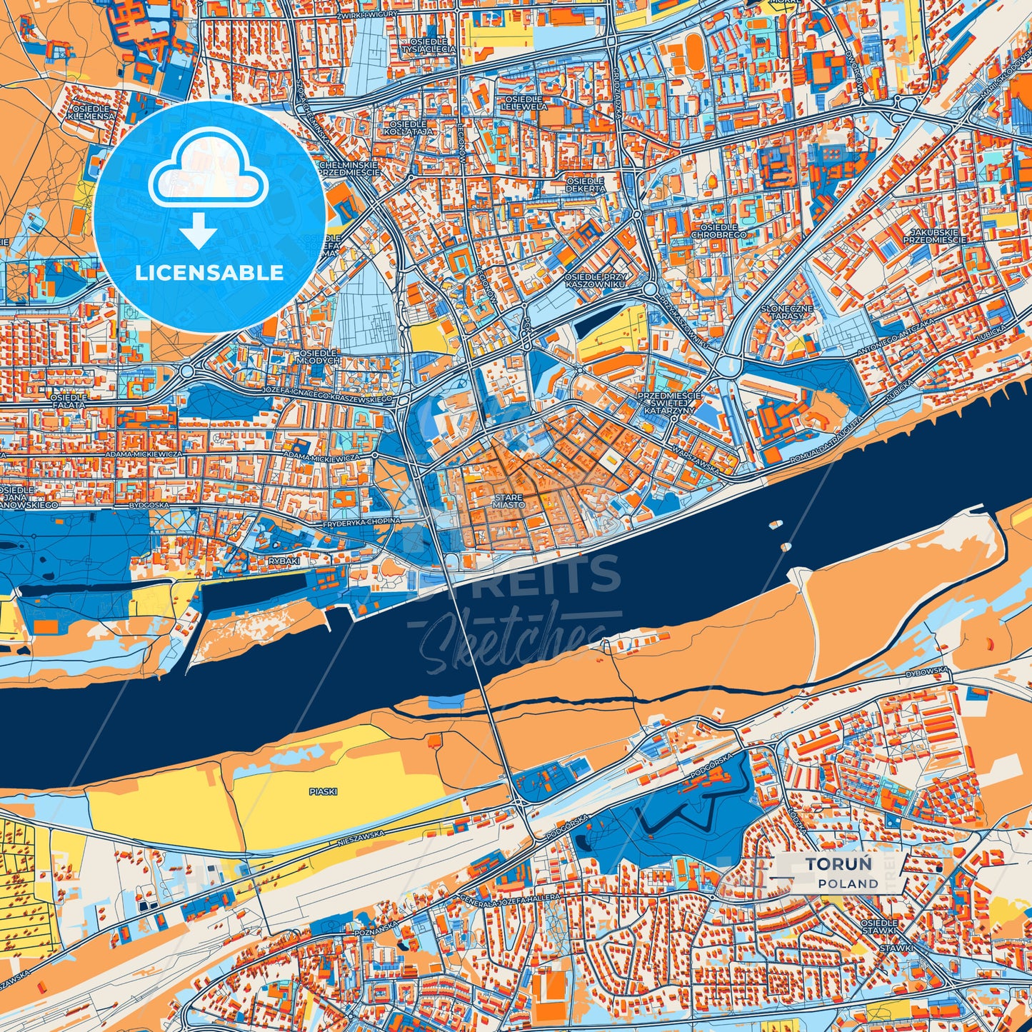 Canvas Print Template of Toruń Street Map