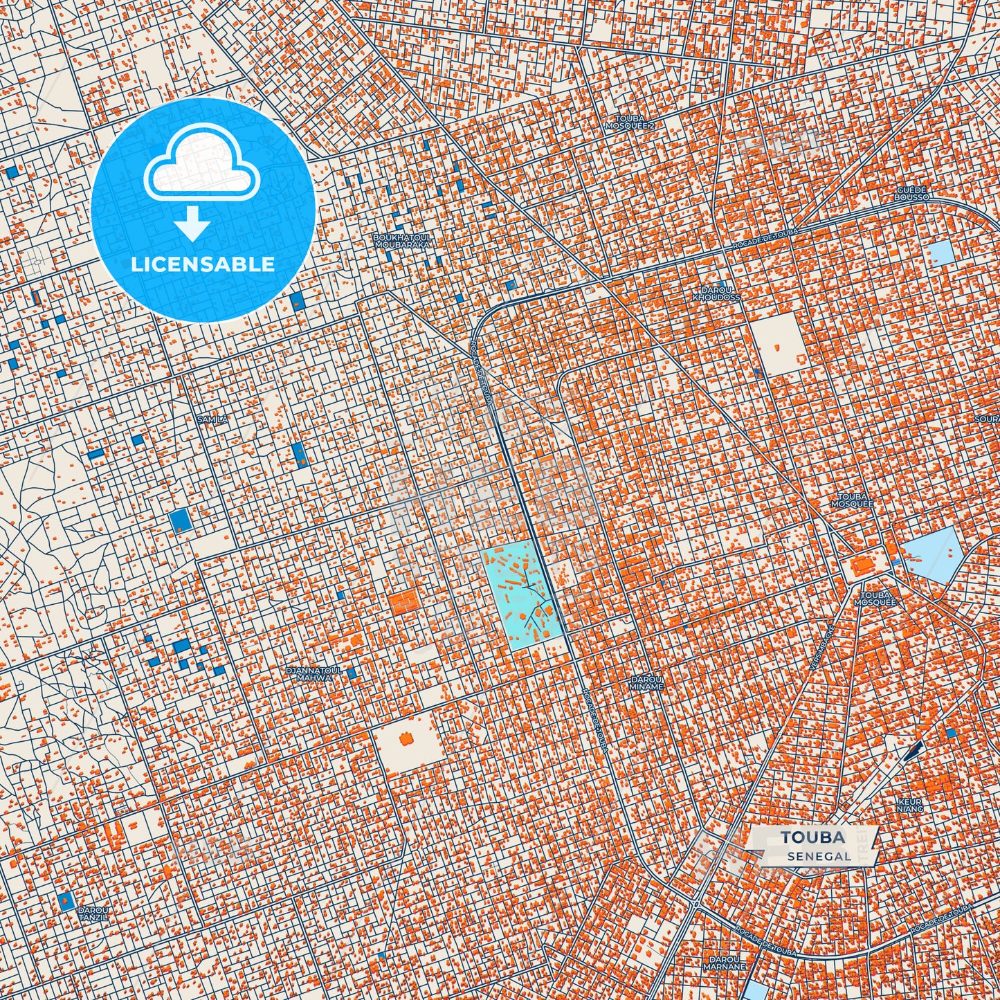 Canvas Print Template of Touba Street Map