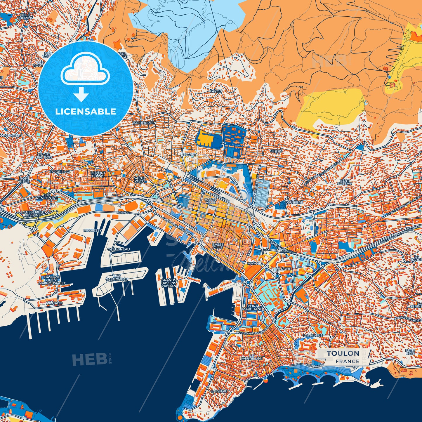 Canvas Print Template of Toulon Street Map