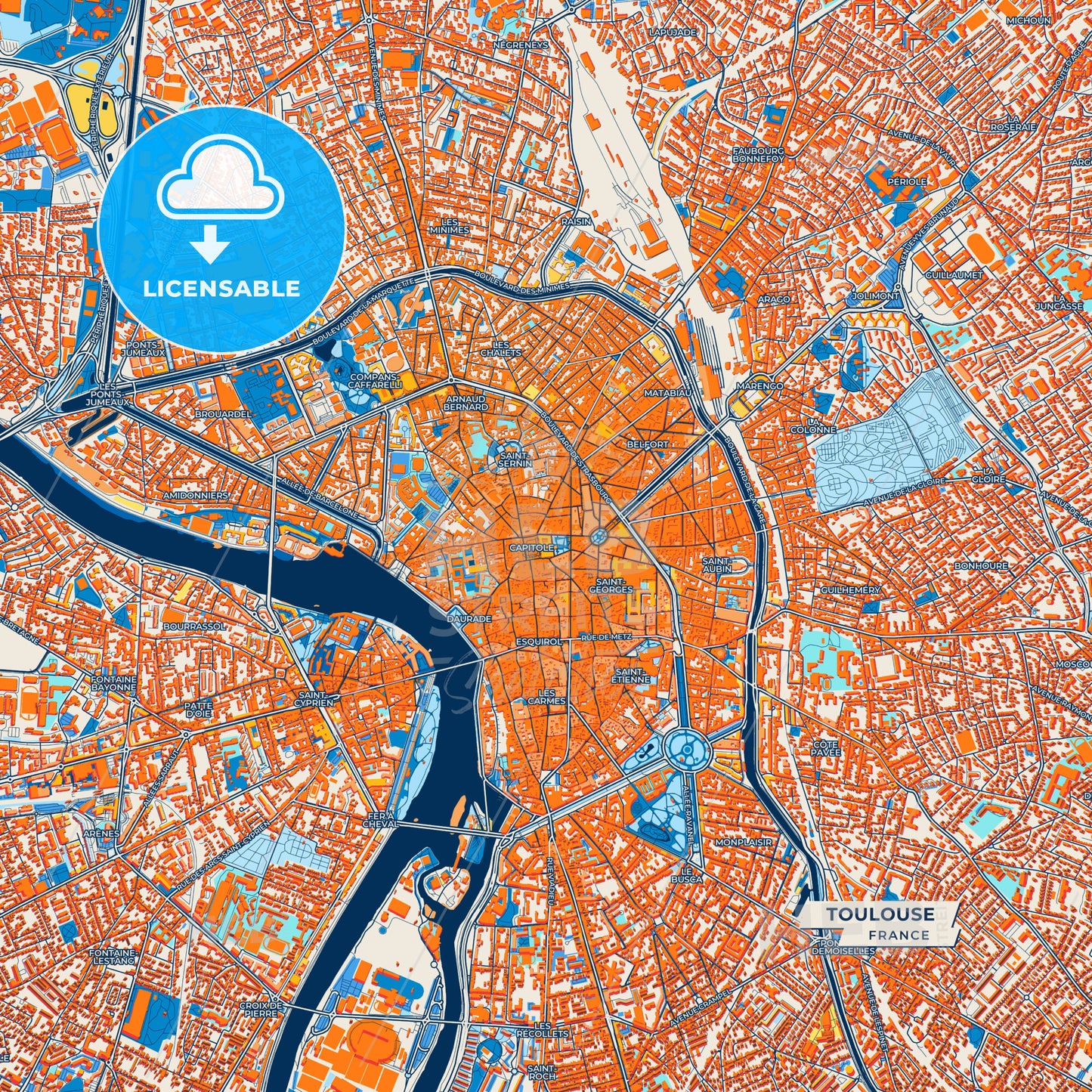Canvas Print Template of Toulouse Street Map