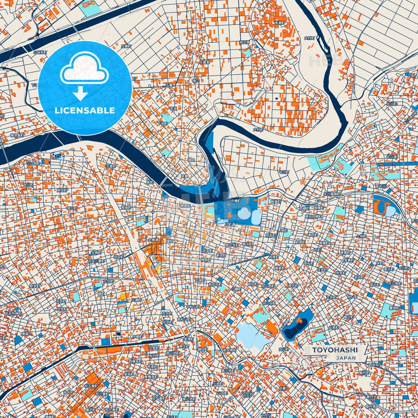 Canvas Print Template of Toyohashi Street Map