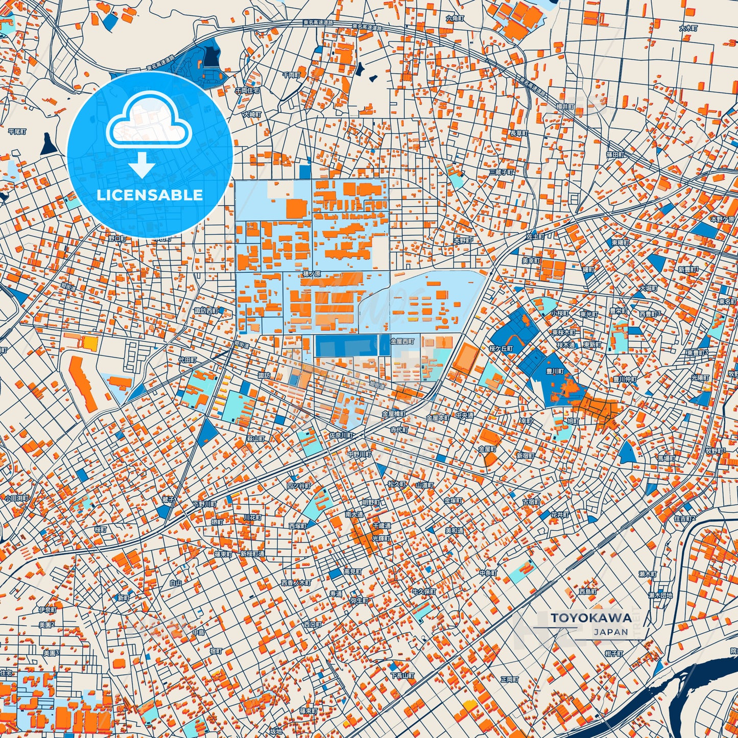 Canvas Print Template of Toyokawa Street Map