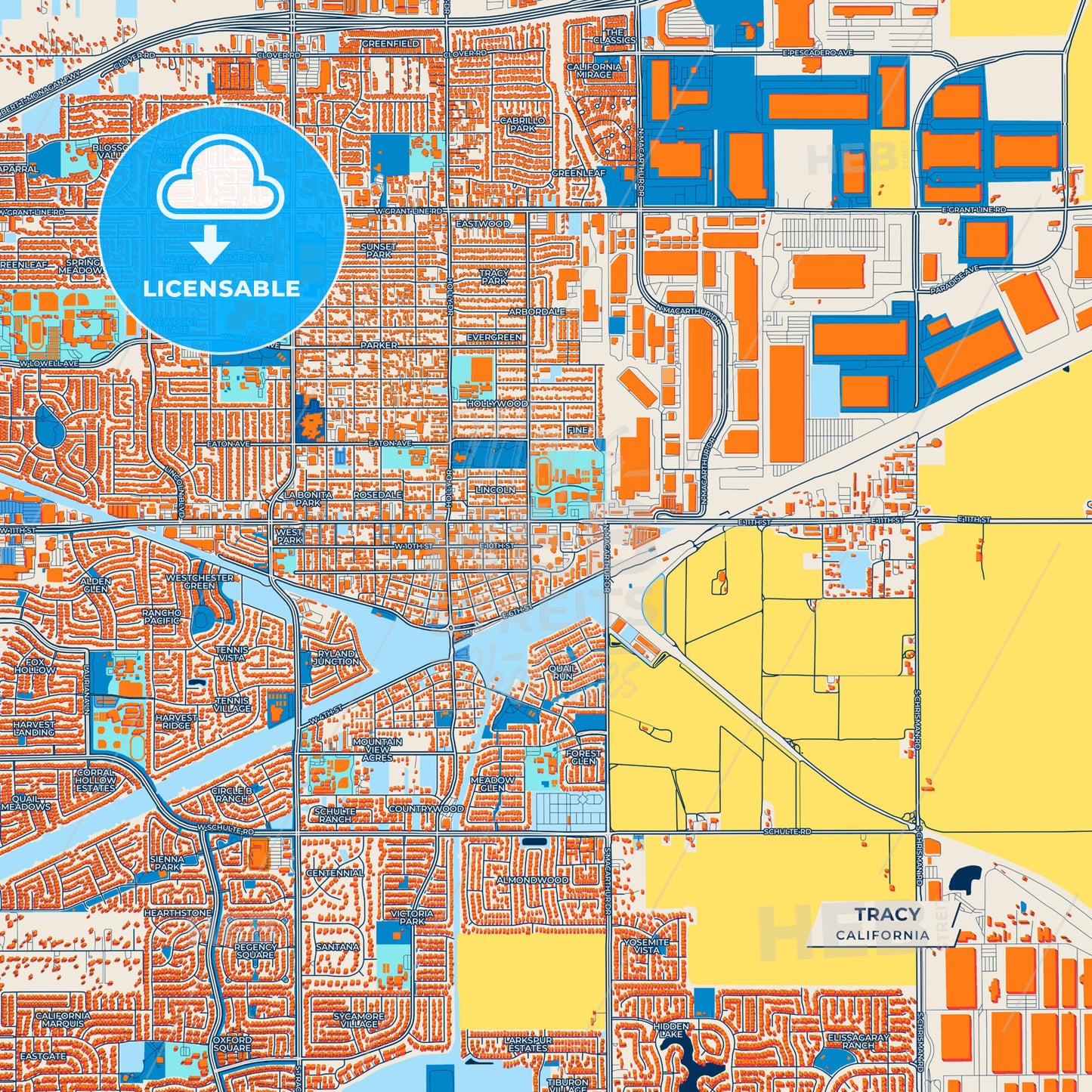 Canvas Print Template of Tracy Street Map