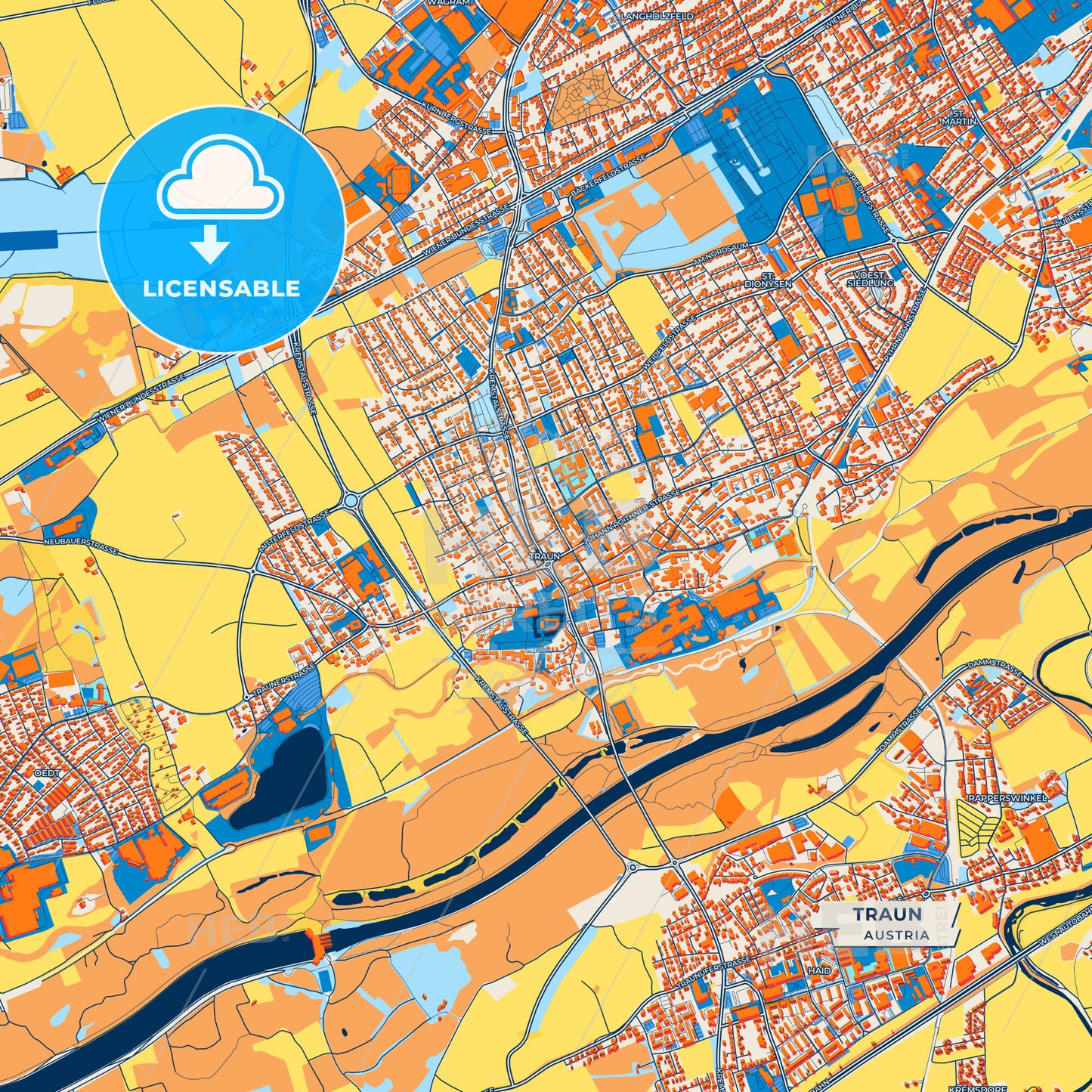 Canvas Print Template of Traun Street Map
