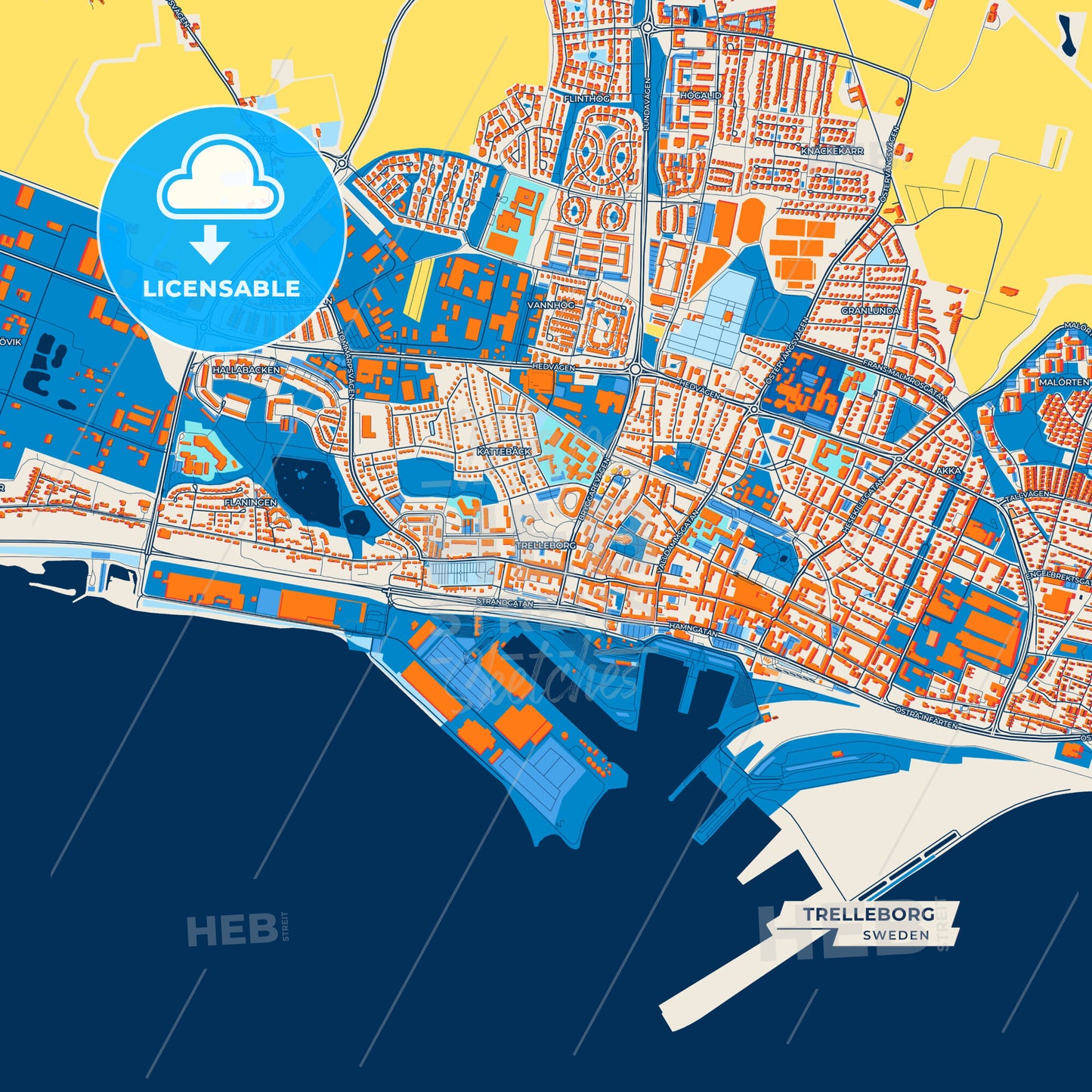 Canvas Print Template of Trelleborg Street Map
