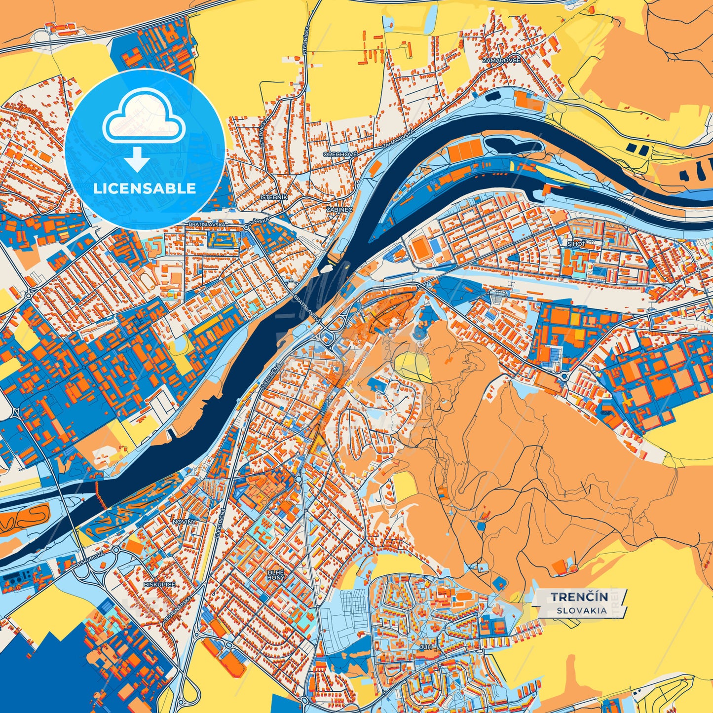 Canvas Print Template of Trenčín Street Map