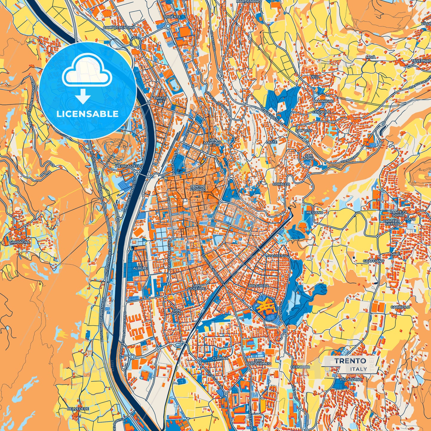 Canvas Print Template of Trento Street Map