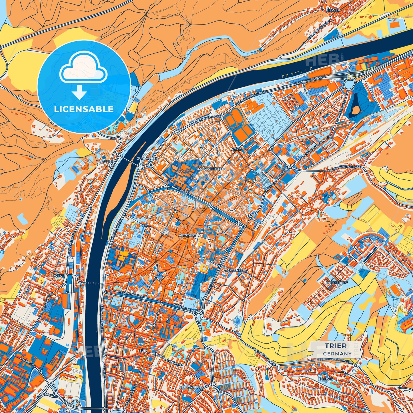 Canvas Print Template of Trier Street Map