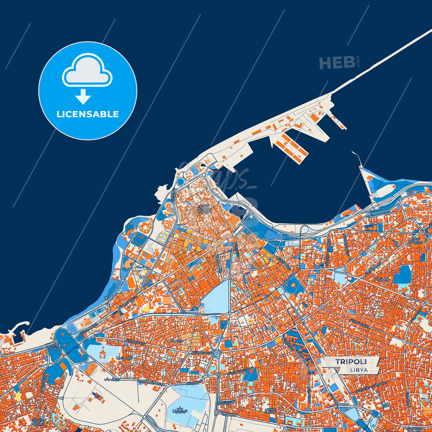 Canvas Print Template of Tripoli Street Map