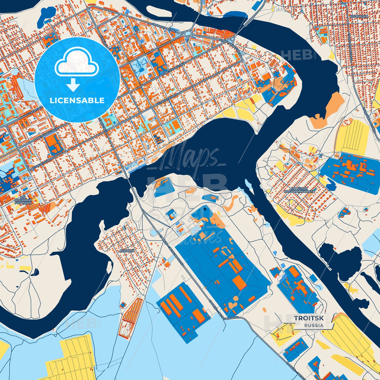 Canvas Print Template of Troitsk Street Map