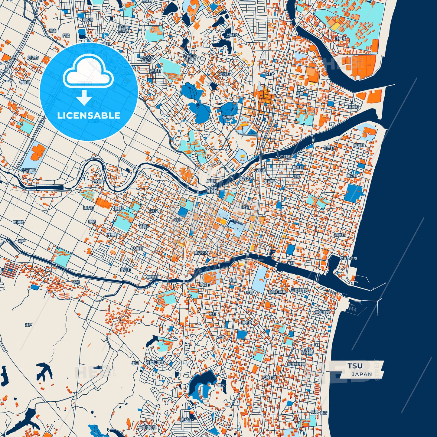 Canvas Print Template of Tsu Street Map