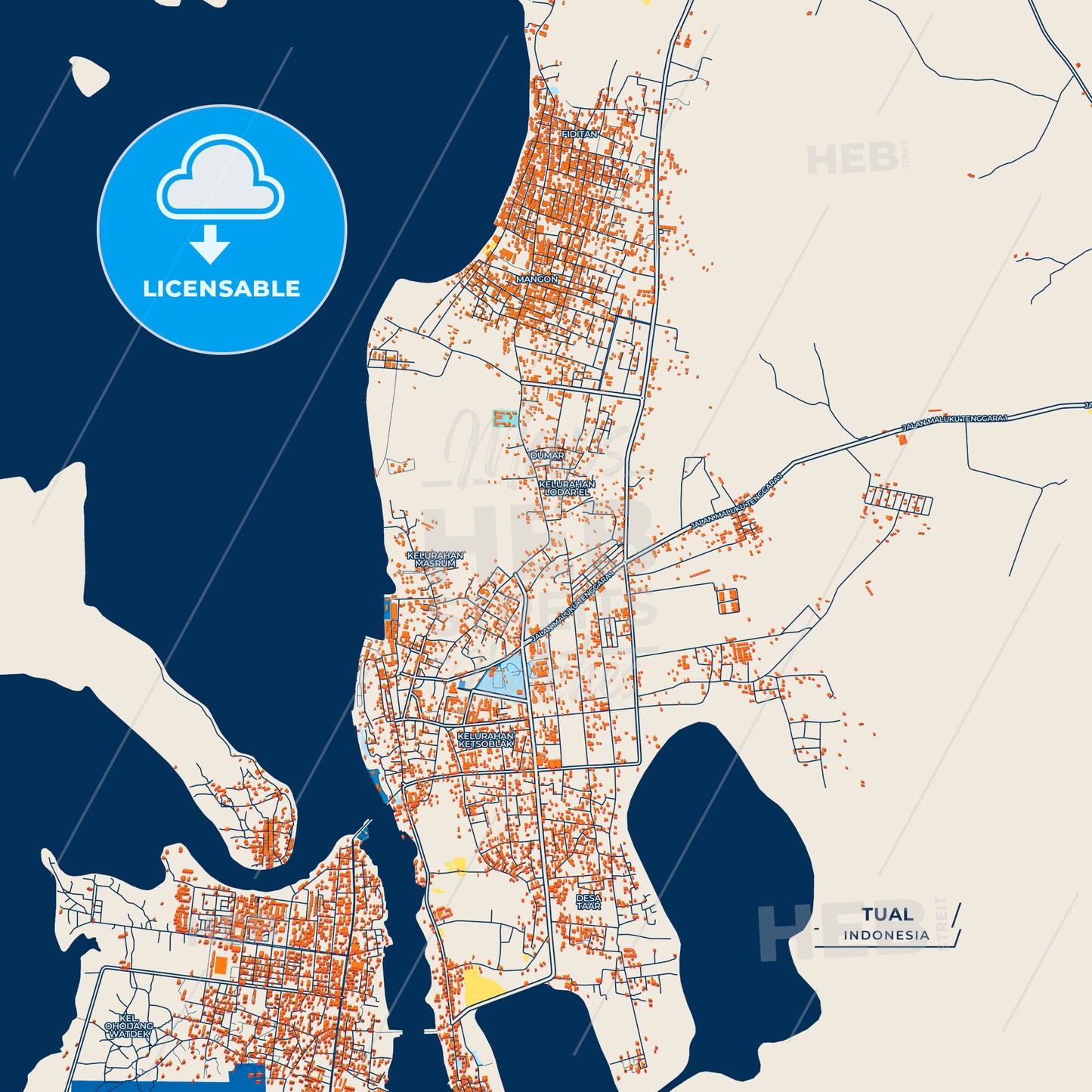 Canvas Print Template of Tual Street Map