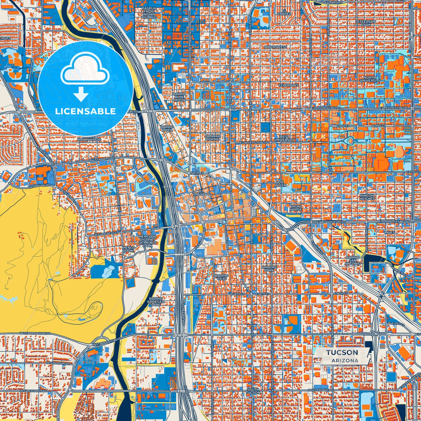 Canvas Print Template of Tucson Street Map