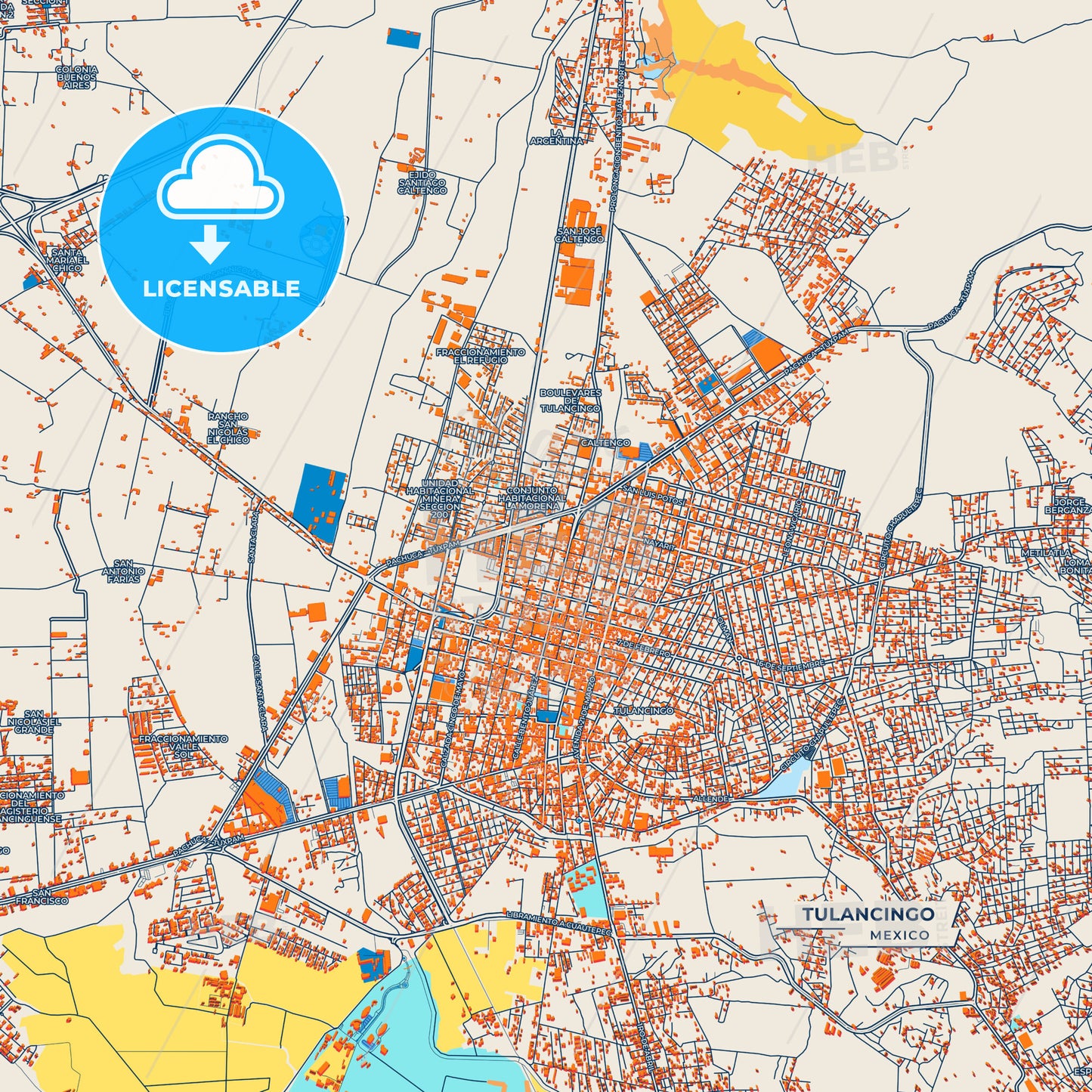 Canvas Print Template of Tulancingo Street Map