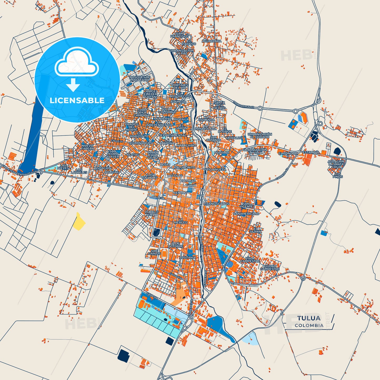 Canvas Print Template of Tulua Street Map