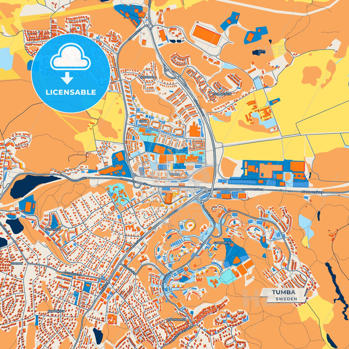 Canvas Print Template of Tumba Street Map
