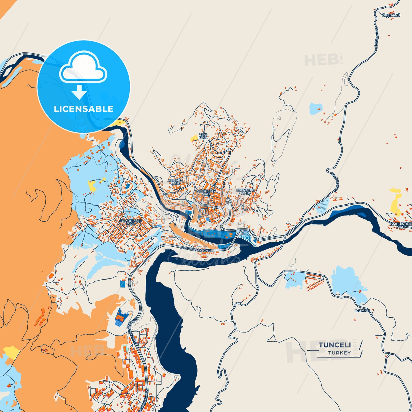 Canvas Print Template of Tunceli Street Map