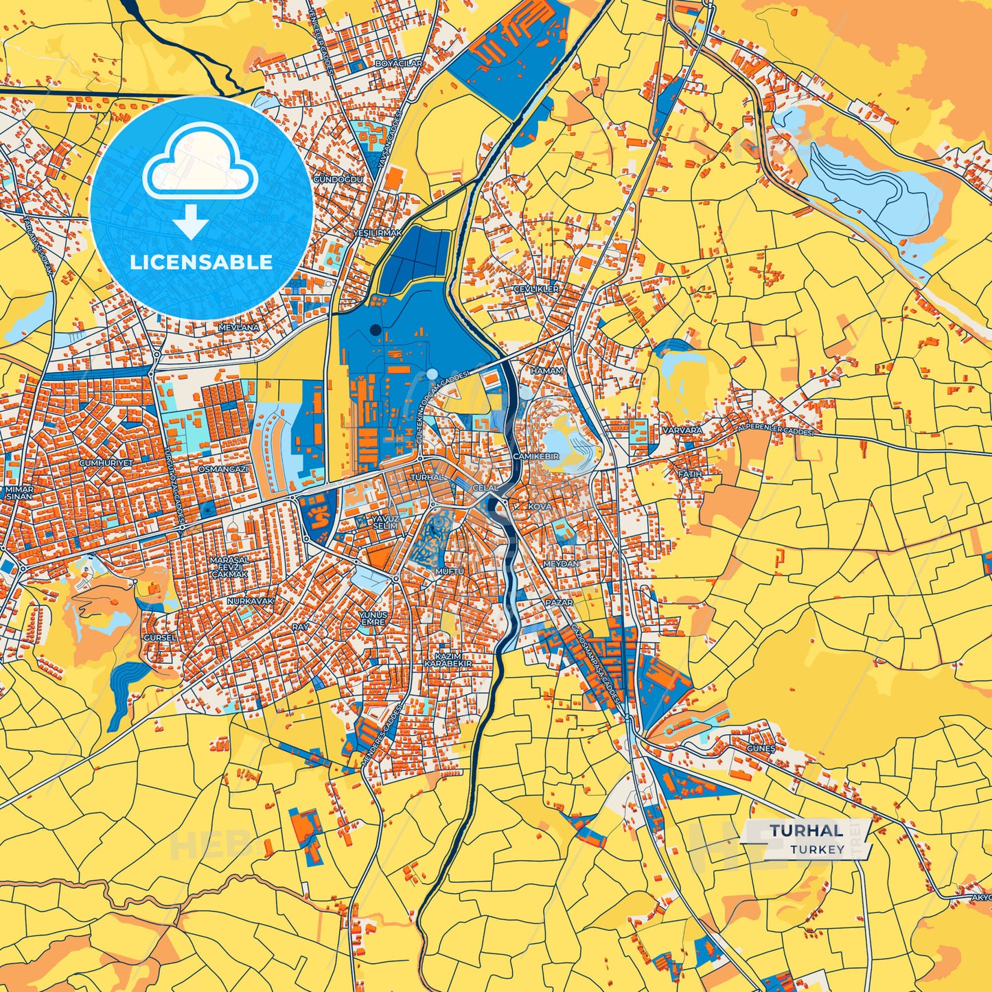 Canvas Print Template of Turhal Street Map