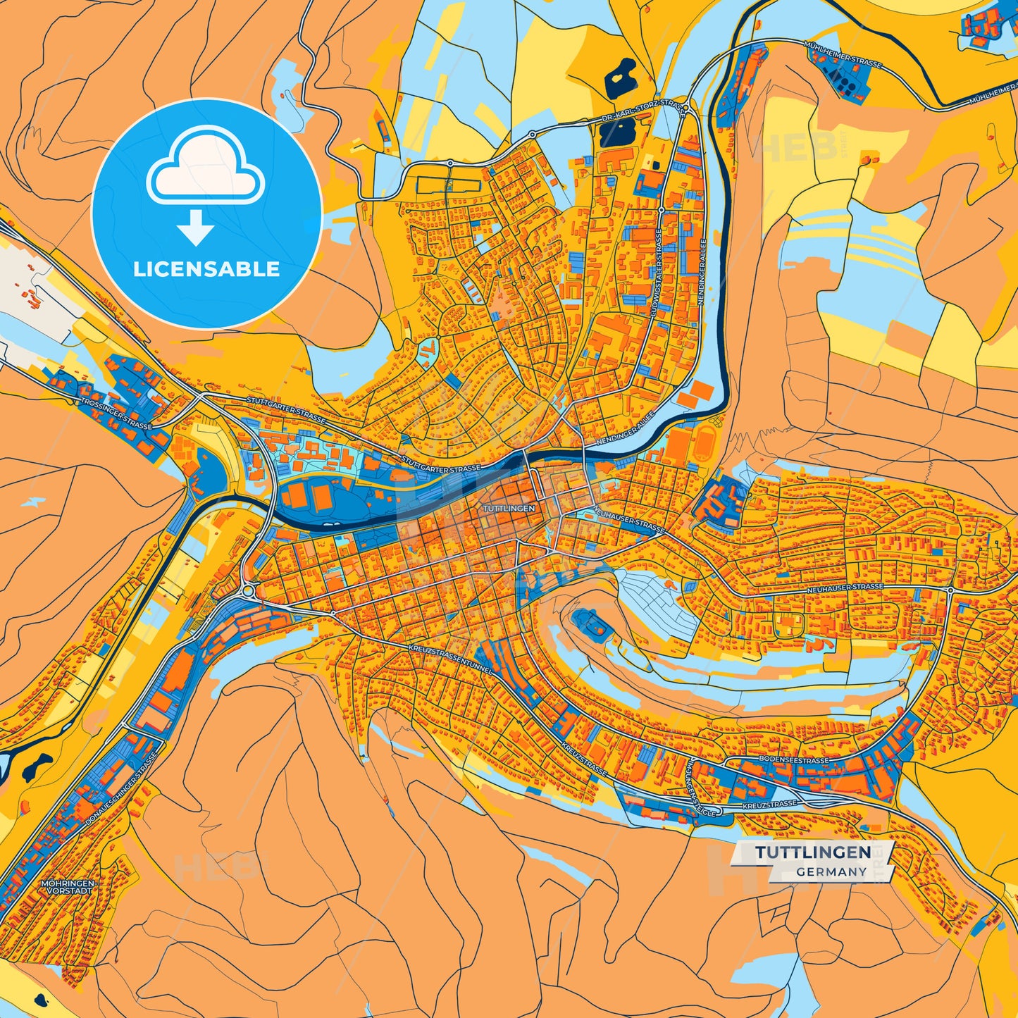 Canvas Print Template of Tuttlingen Street Map