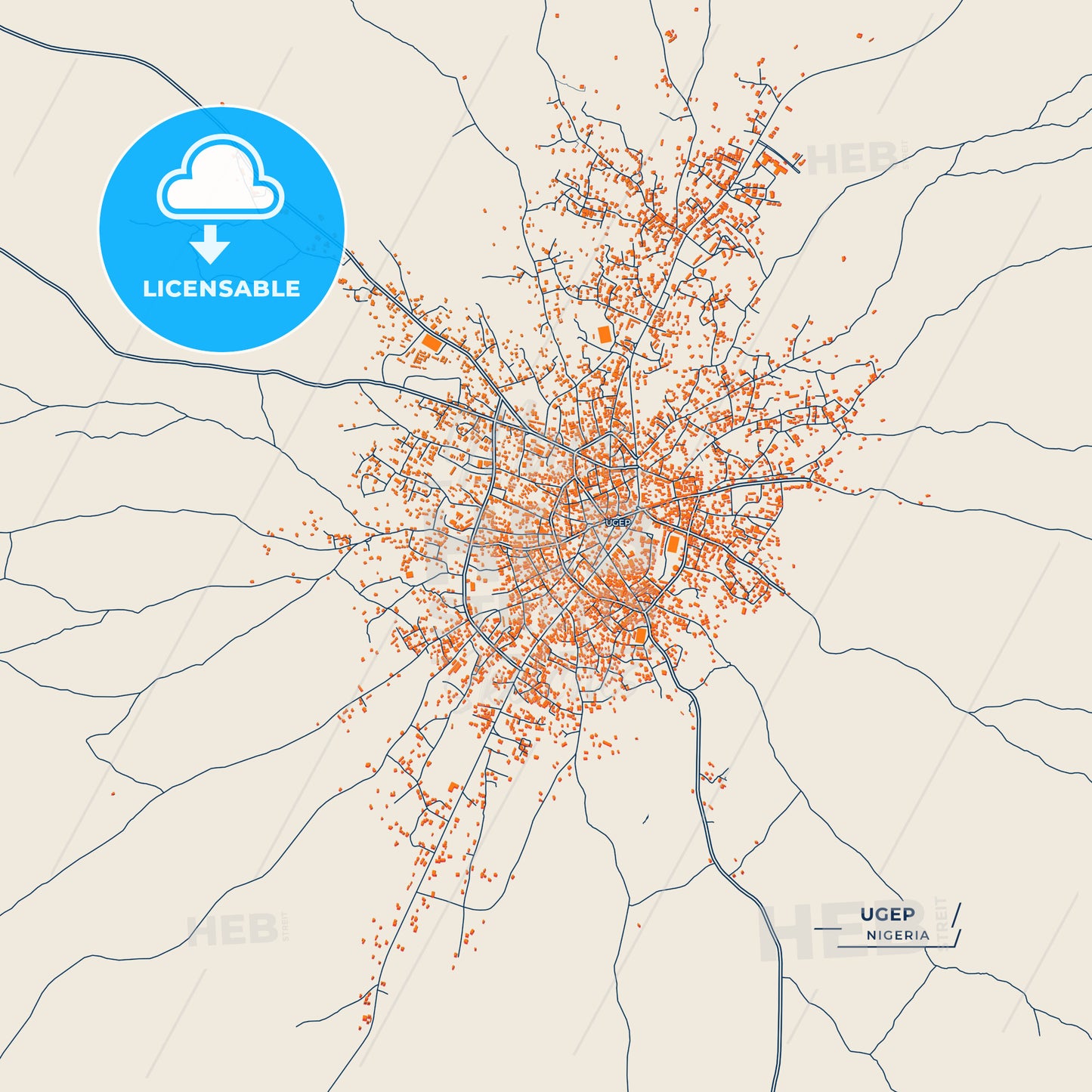 Canvas Print Template of Ugep Street Map