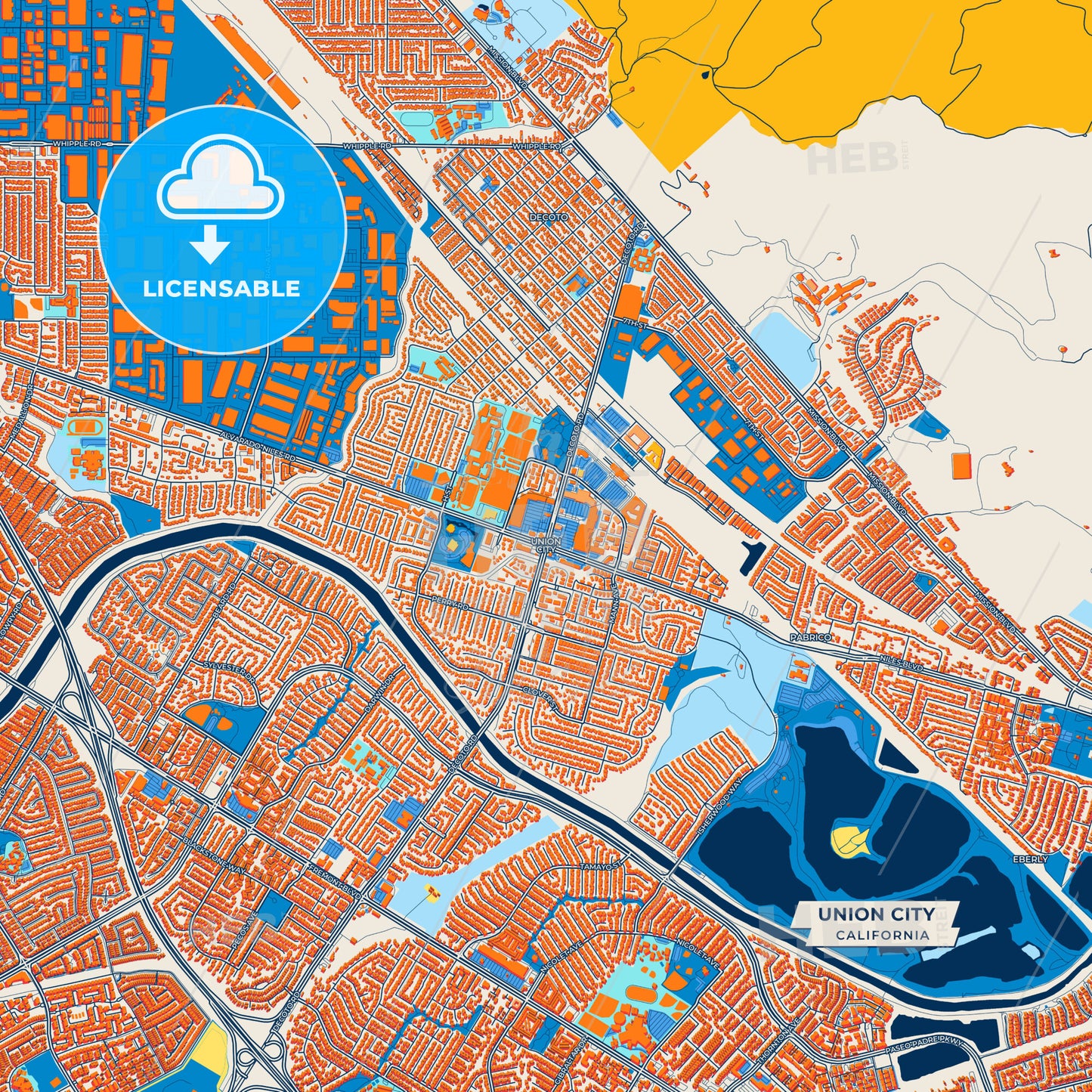 Canvas Print Template of Union City Street Map
