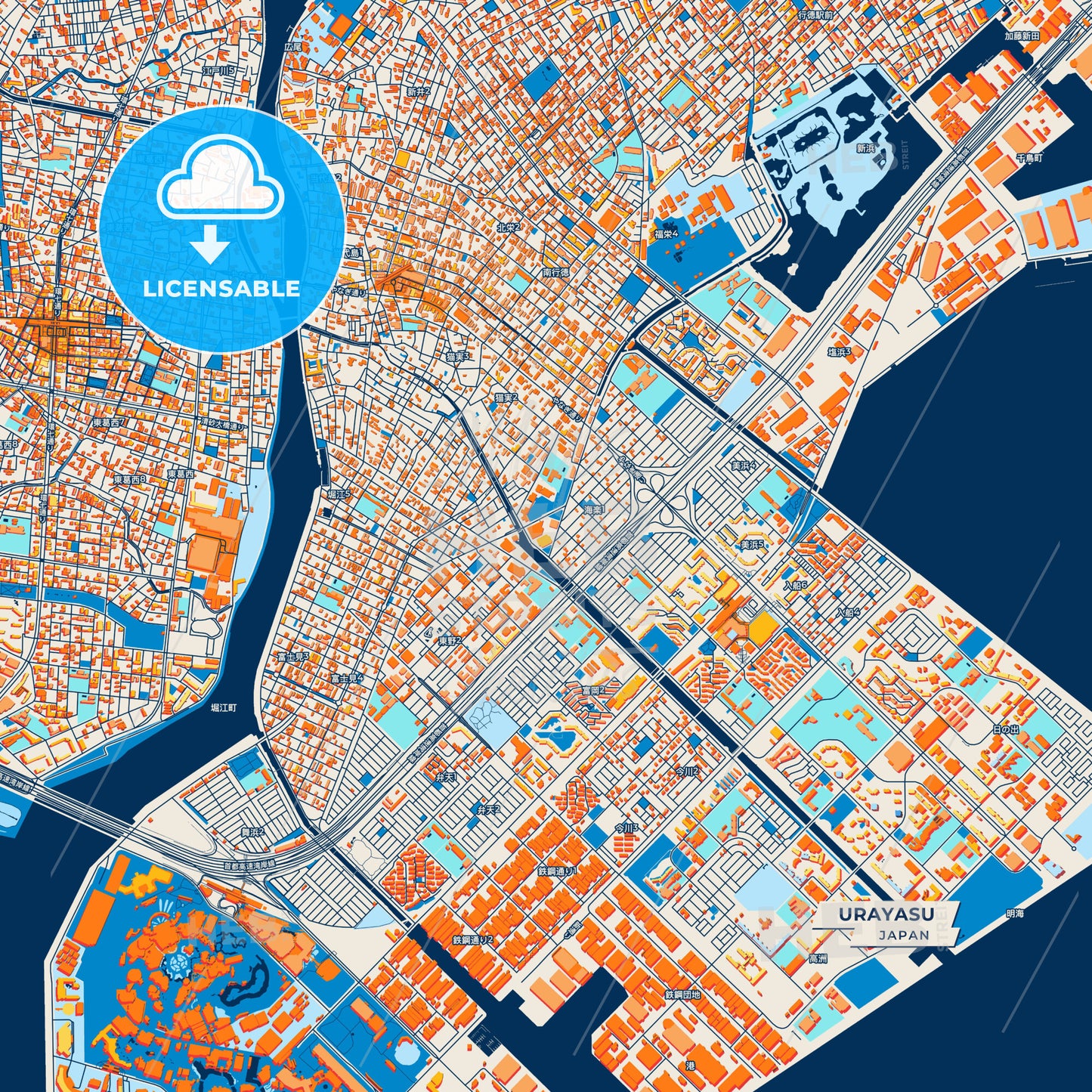 Canvas Print Template of Urayasu Street Map