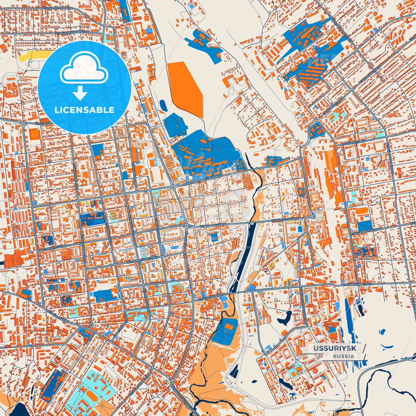 Canvas Print Template of Ussuriysk Street Map