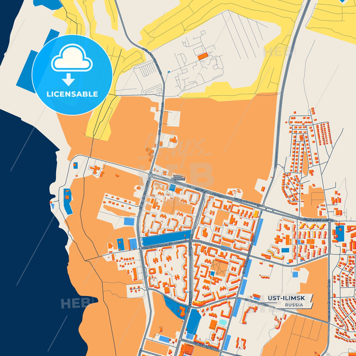 Canvas Print Template of Ust-Ilimsk Street Map