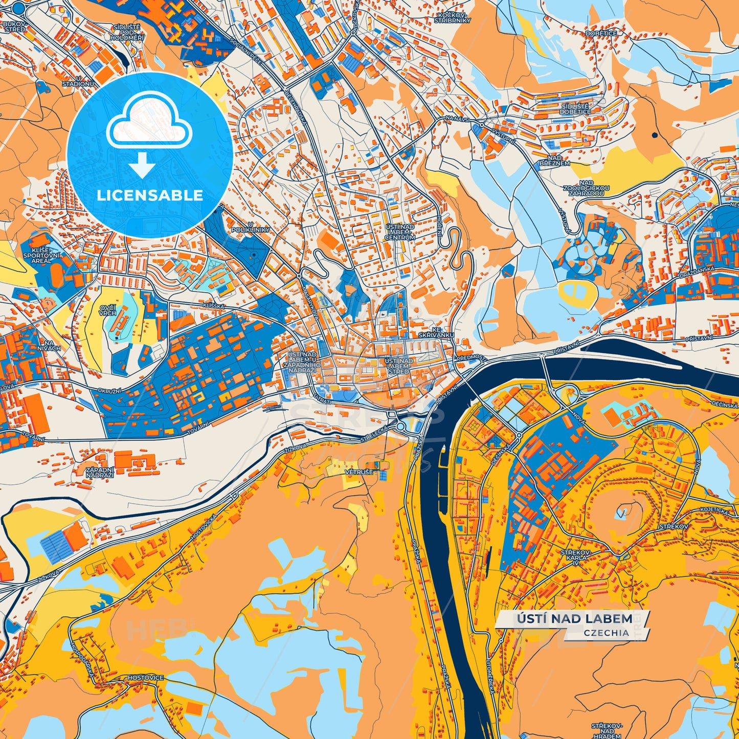 Canvas Print Template of Ústí nad Labem Street Map