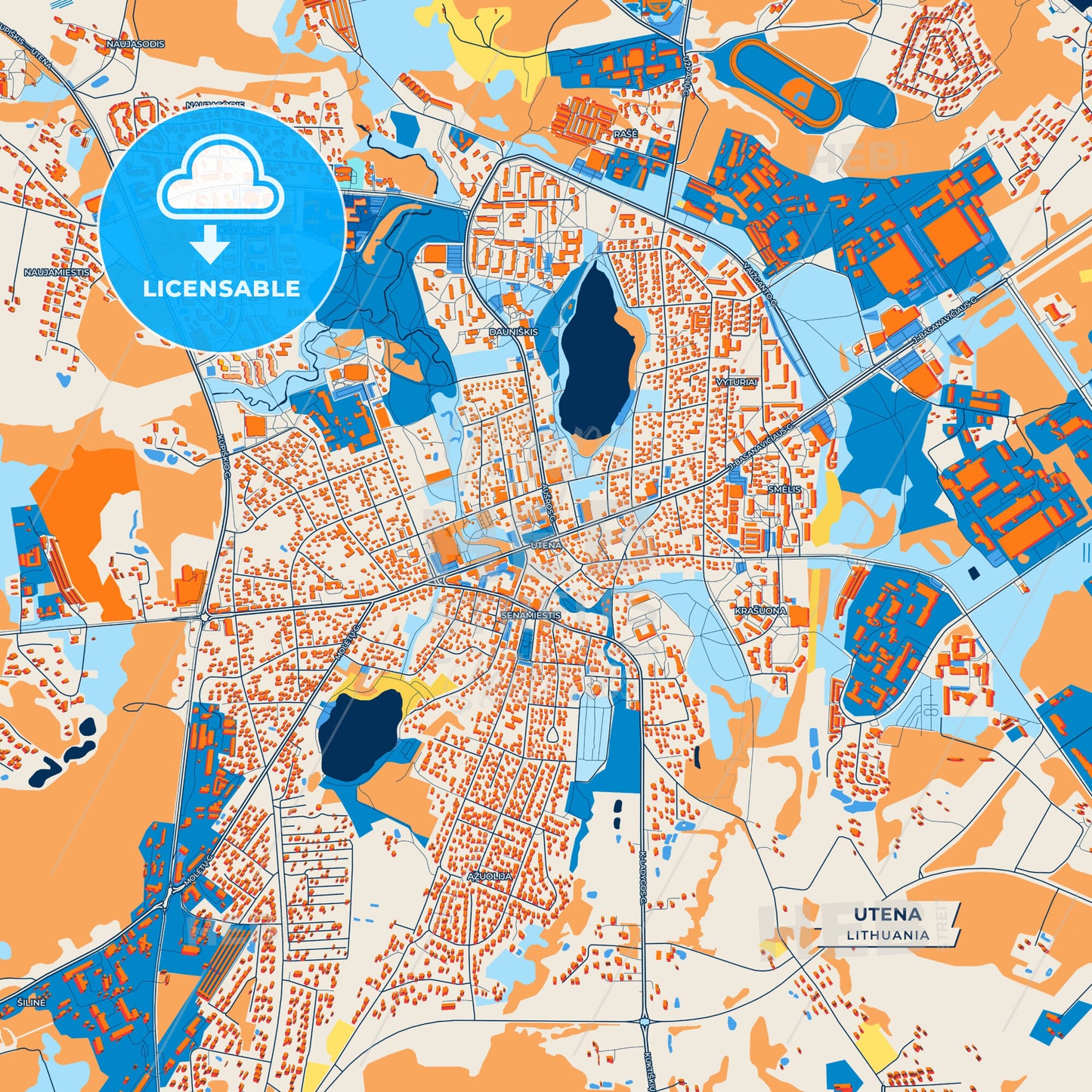 Canvas Print Template of Utena Street Map
