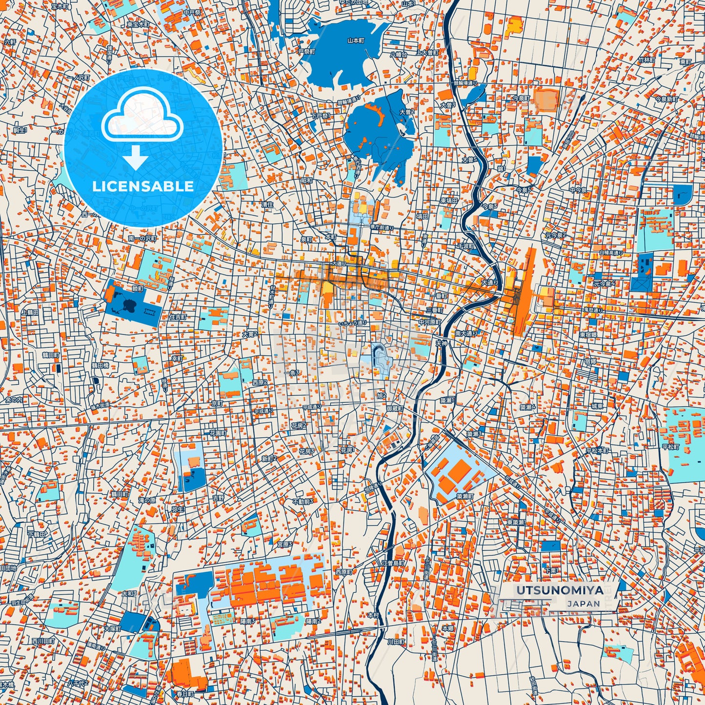 Canvas Print Template of Utsunomiya Street Map