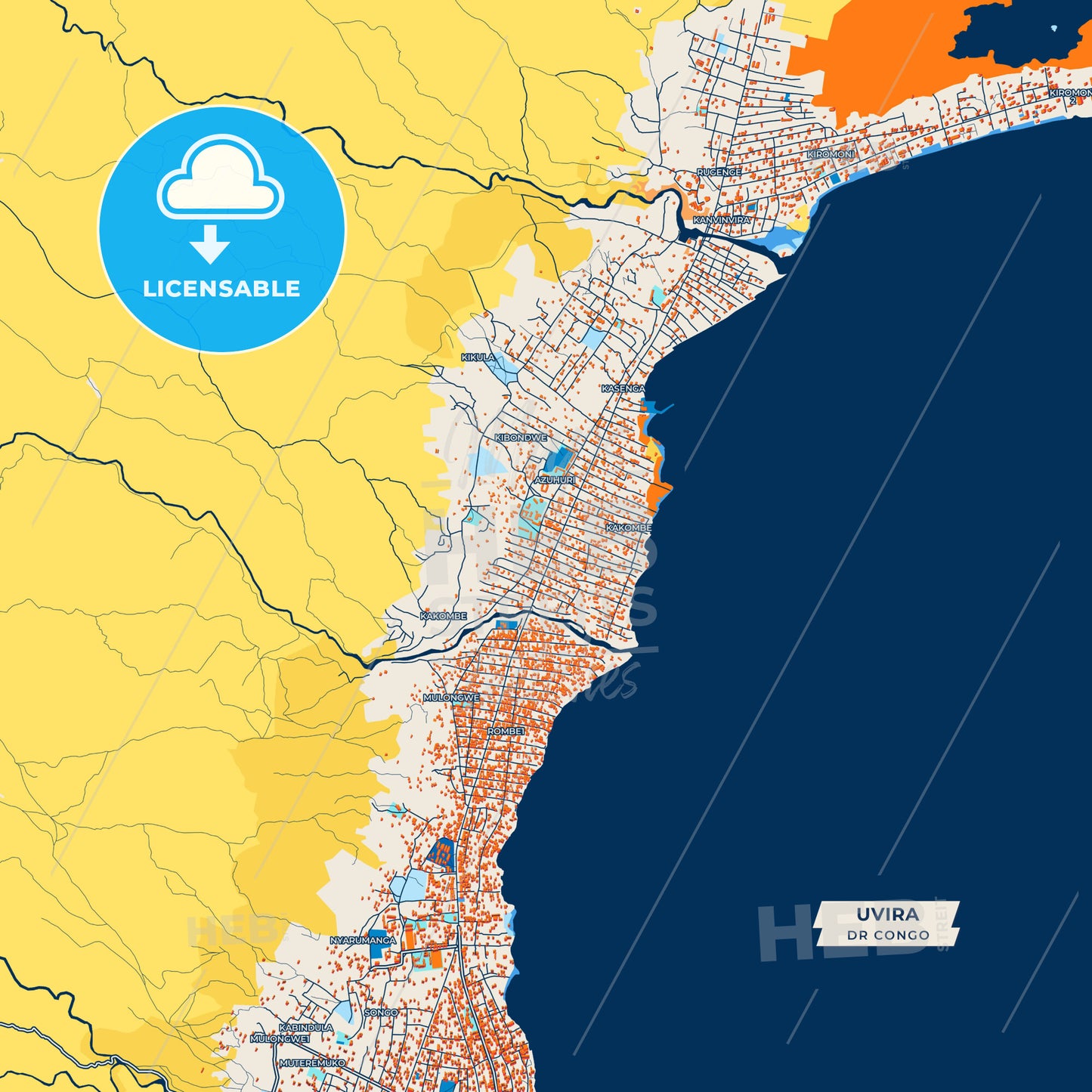Canvas Print Template of Uvira Street Map