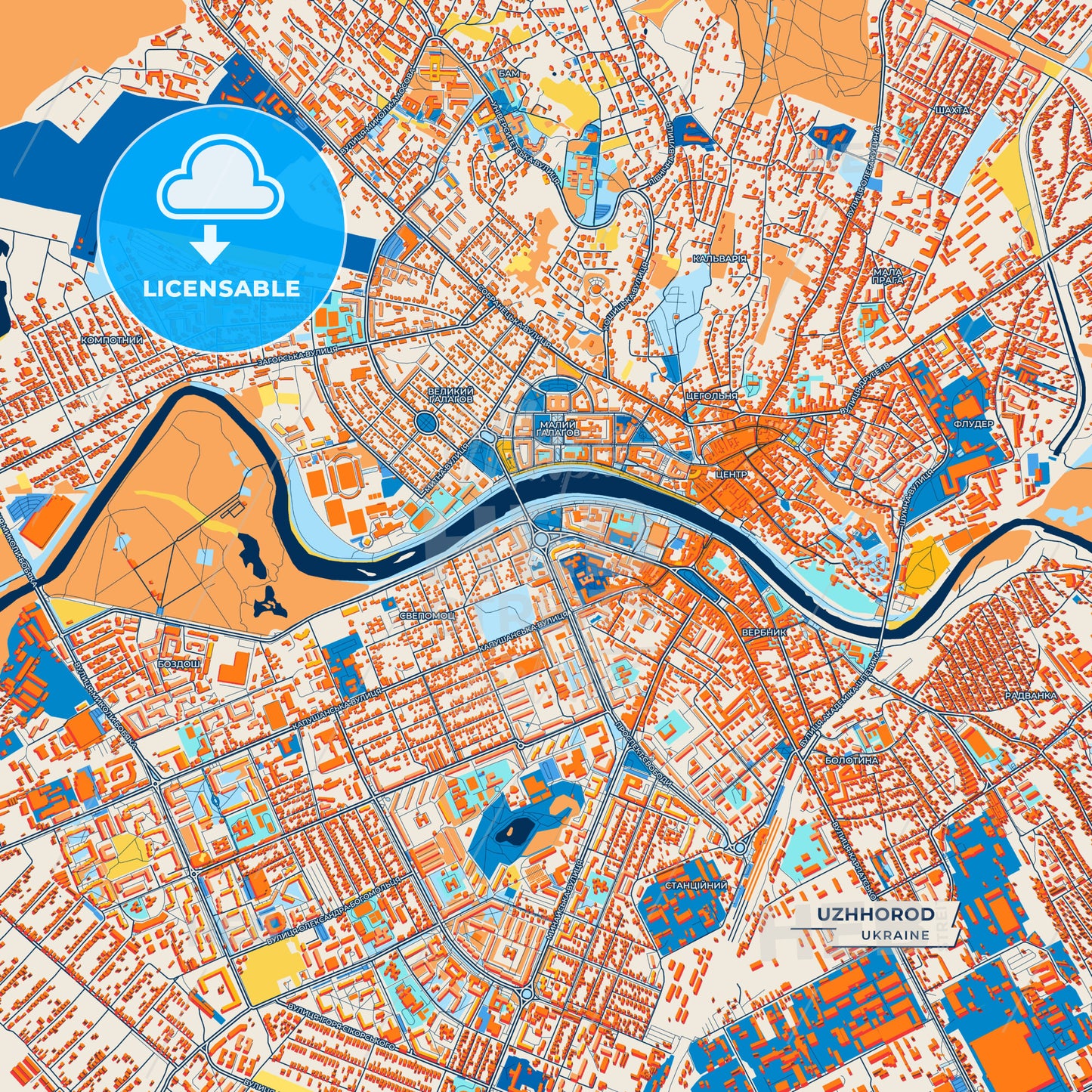 Canvas Print Template of Uzhhorod Street Map